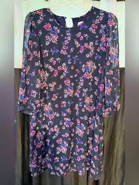 Preloved Calvin Klein Navy Dress with Pink & Purple Floral Accents